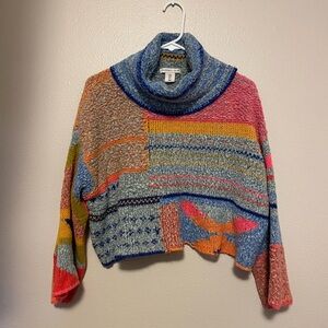 Colorful Patchwork Turtleneck Sweater